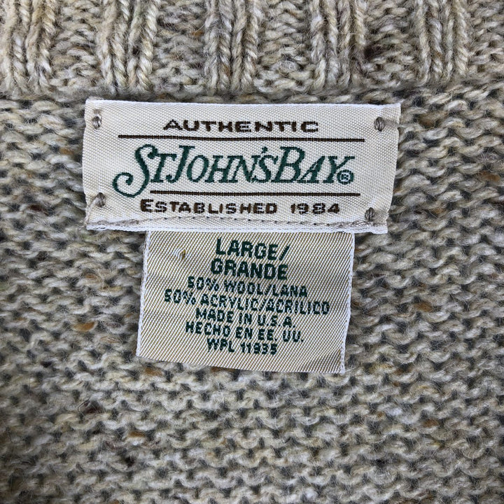 Vintage St. John's Bay Snow Pattern Nordic Sweater with Colored Nep Print, Made in USA, Size L, from the 1990s wool Beige type Vintage Second Hand