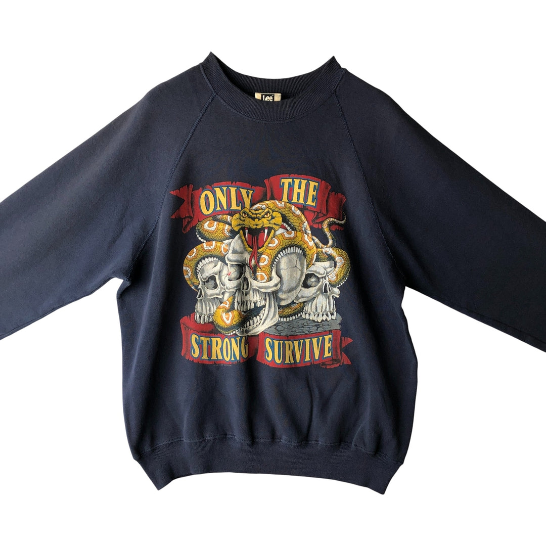 90'S Lee snake print sweatshirt with python and skull print, made in the USA, size L. unclear navy blue type Vintage Second Hand