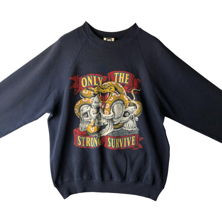 90'S Lee snake print sweatshirt with python and skull print, made in the USA, size L. unclear navy blue type Vintage Second Hand