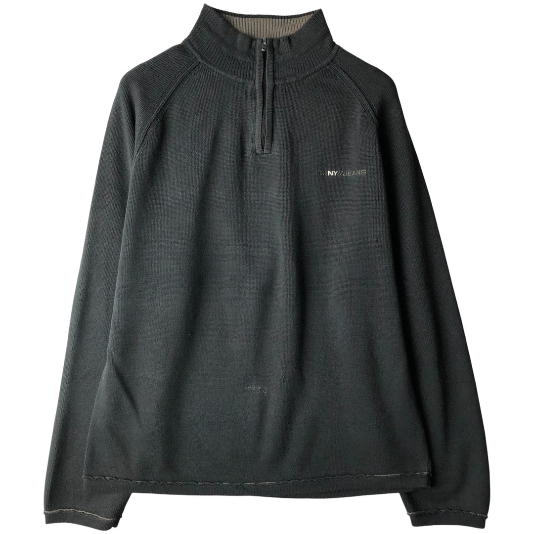 DKNY JEANS Half-Zip Sweatshirt, Men's Size L cotton black type Vintage Second Hand