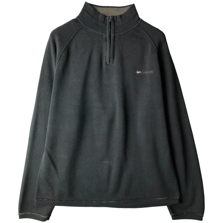 DKNY JEANS Half-Zip Sweatshirt, Men's Size L cotton black type Vintage Second Hand