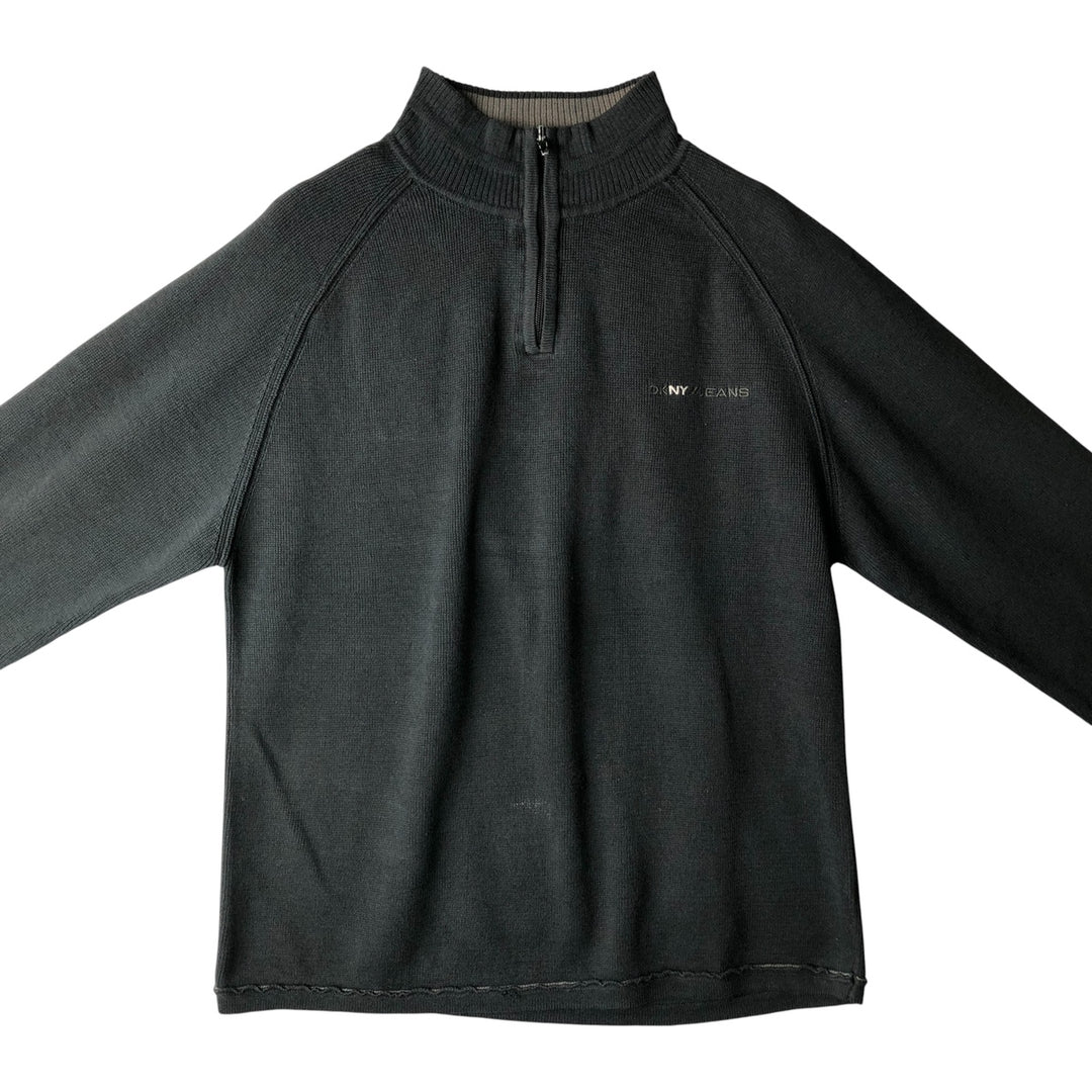 DKNY JEANS Half-Zip Sweatshirt, Men's Size L cotton black type Vintage Second Hand