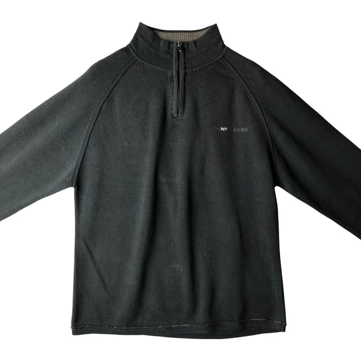 DKNY JEANS Half-Zip Sweatshirt, Men's Size L cotton black type Vintage Second Hand