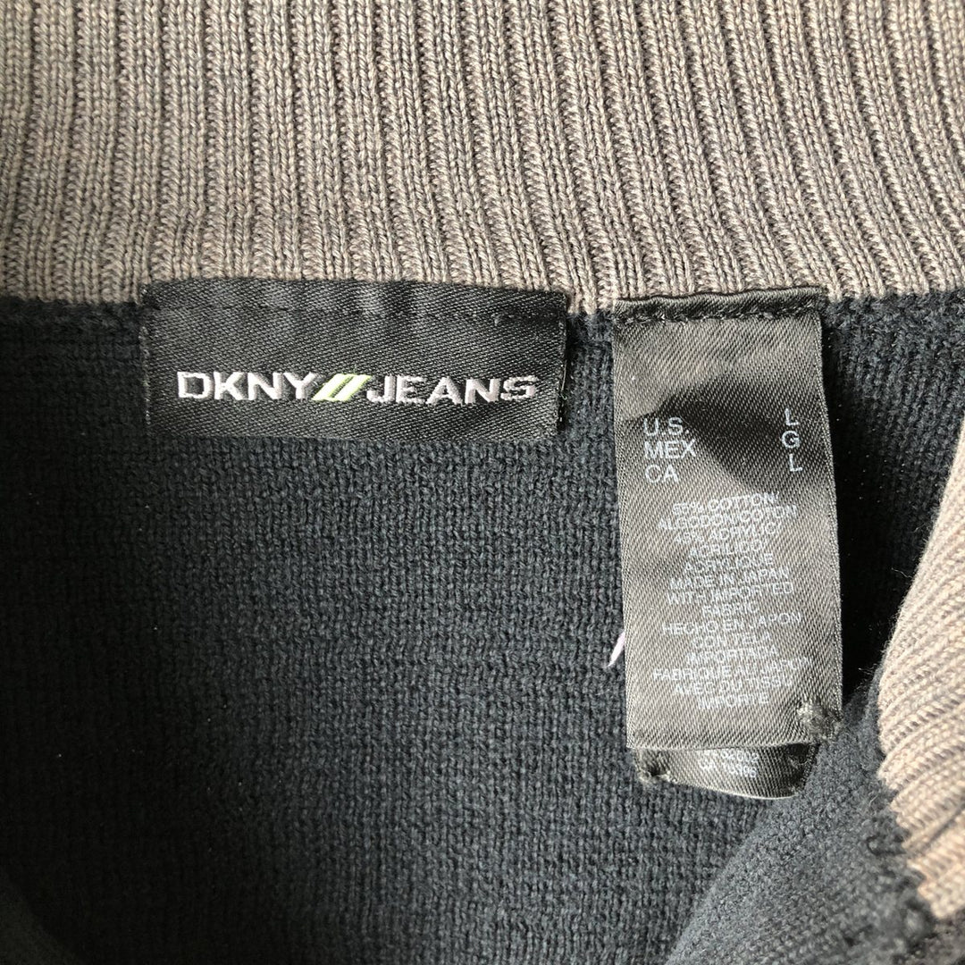 DKNY JEANS Half-Zip Sweatshirt, Men's Size L cotton black type Vintage Second Hand