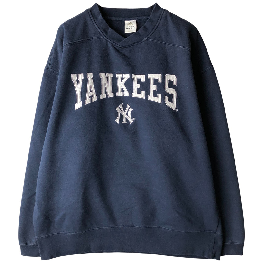 Adidas MLB New York Yankees V-neck logo sweatshirt, men's size L cotton navy blue type Vintage Second Hand