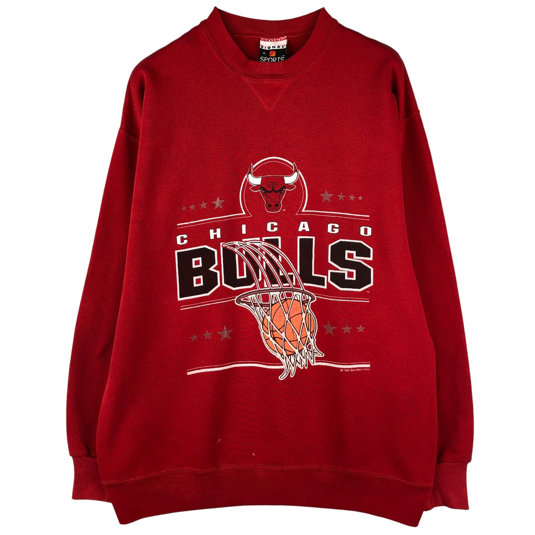 Vintage 1990'S SIGNAL SPORTS NBA Chicago Bulls Print Sweatshirt, Made in USA, Men's Size XL cotton red type Vintage Second Hand
