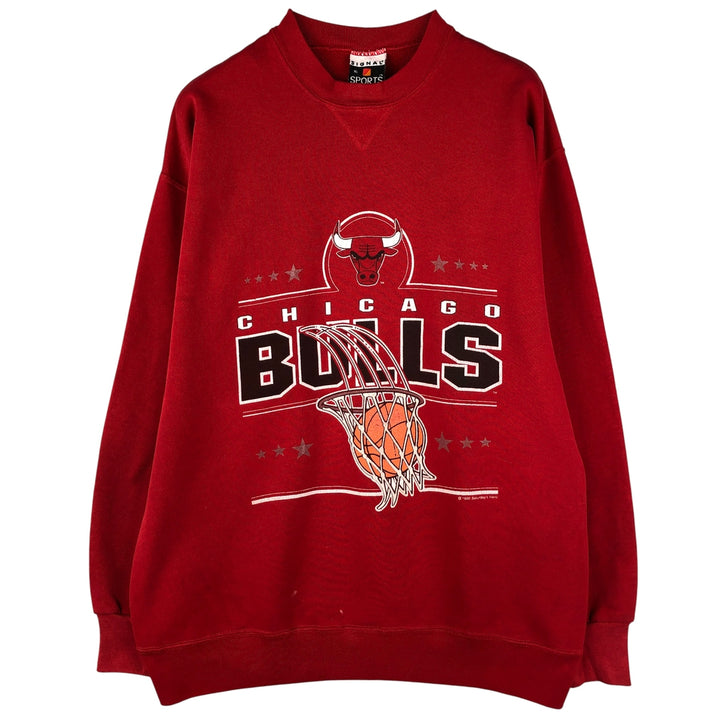 Vintage 1990'S SIGNAL SPORTS NBA Chicago Bulls Print Sweatshirt, Made in USA, Men's Size XL cotton red type Vintage Second Hand