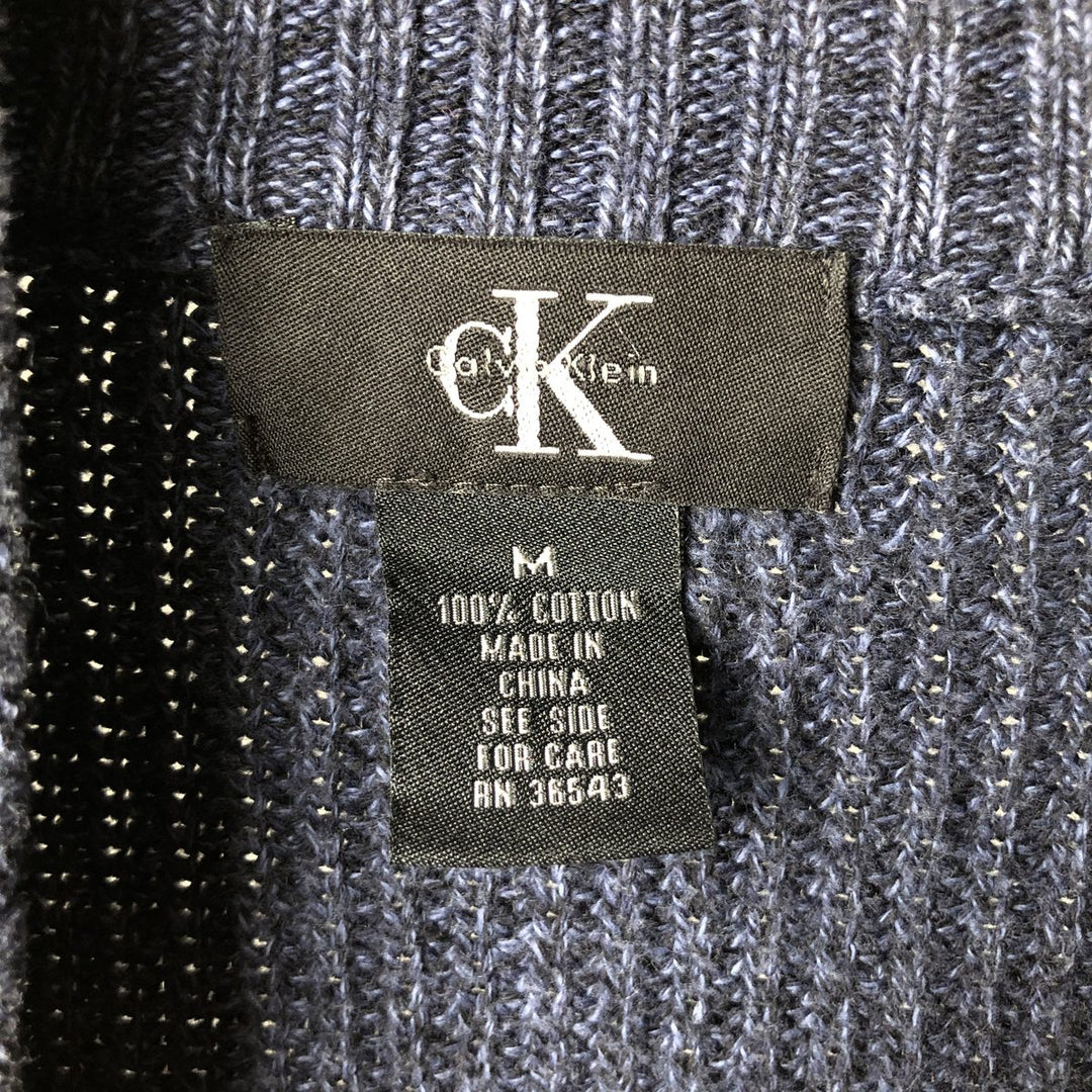 Vintage 90s-00'S Calvin Klein ribbed cotton knit half-zip sweater, men's size M cotton navy blue type Vintage Second Hand
