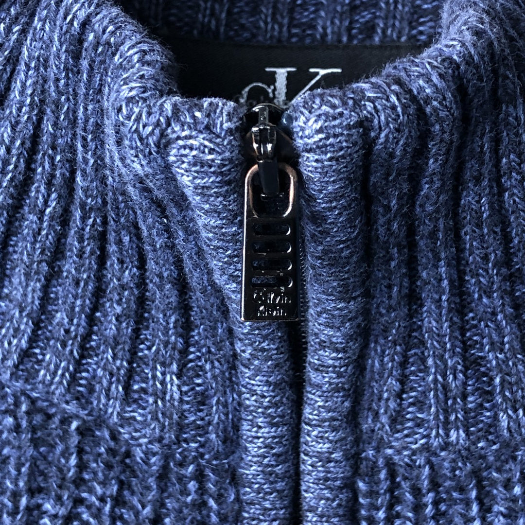 Vintage 90s-00'S Calvin Klein ribbed cotton knit half-zip sweater, men's size M cotton navy blue type Vintage Second Hand