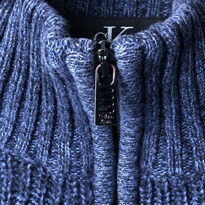 Vintage 90s-00'S Calvin Klein ribbed cotton knit half-zip sweater, men's size M cotton navy blue type Vintage Second Hand