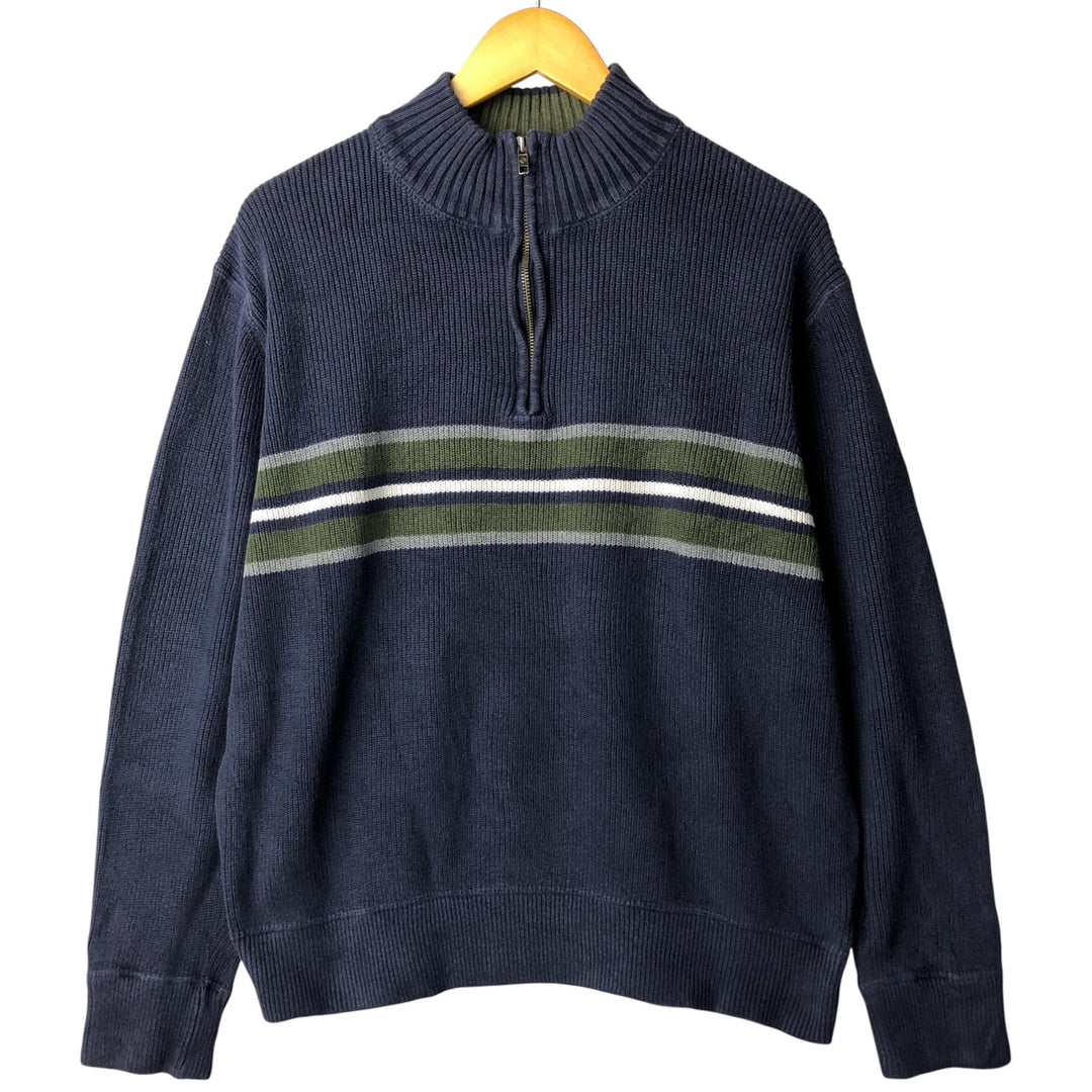 Eddie Bauer Cotton Knit Half-Zip Sweater, Men's Size L cotton navy blue type Vintage Second Hand