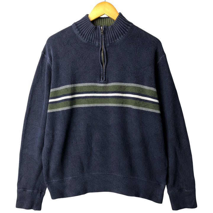 Eddie Bauer Cotton Knit Half-Zip Sweater, Men's Size L cotton navy blue type Vintage Second Hand