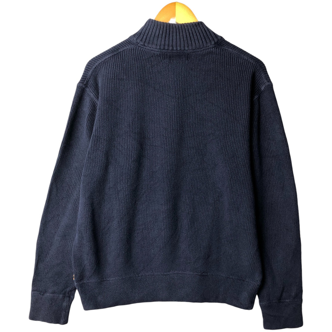 Eddie Bauer Cotton Knit Half-Zip Sweater, Men's Size L cotton navy blue type Vintage Second Hand
