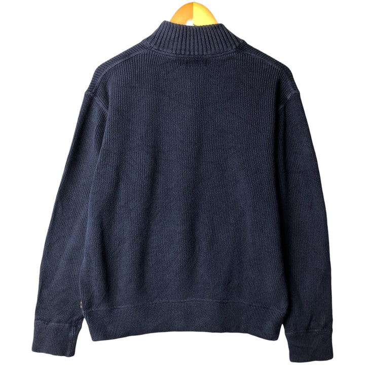 Eddie Bauer Cotton Knit Half-Zip Sweater, Men's Size L cotton navy blue type Vintage Second Hand