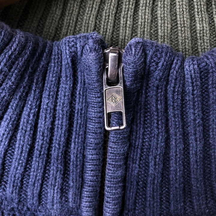 Eddie Bauer Cotton Knit Half-Zip Sweater, Men's Size L cotton navy blue type Vintage Second Hand