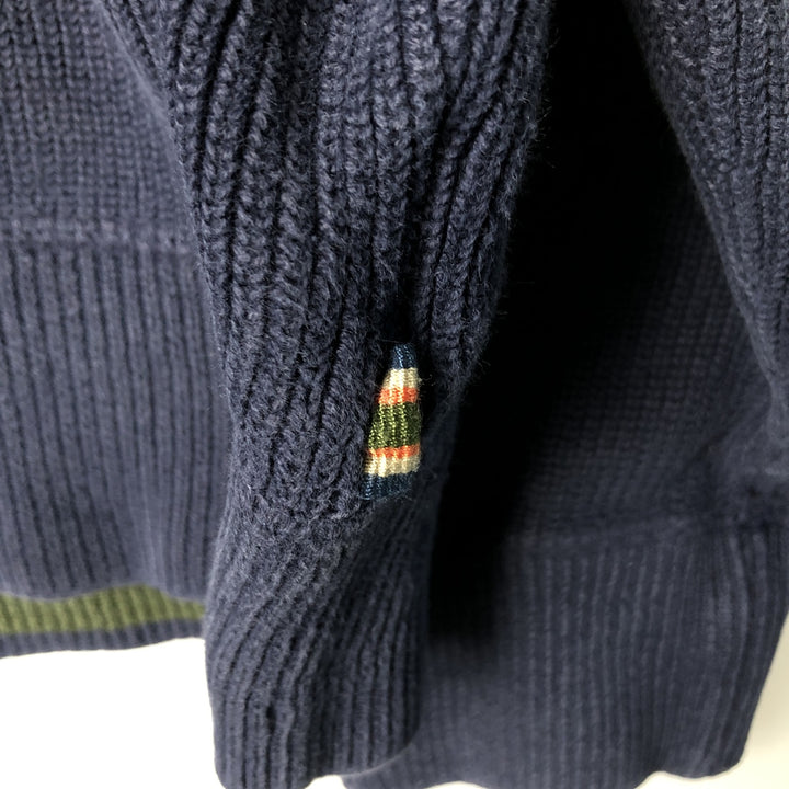Eddie Bauer Cotton Knit Half-Zip Sweater, Men's Size L cotton navy blue type Vintage Second Hand