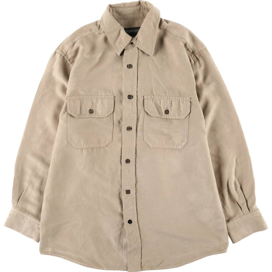 COVINGTON Long Sleeve Faux Suede Shirt, Men's Size Small polyester Beige type Vintage Second Hand