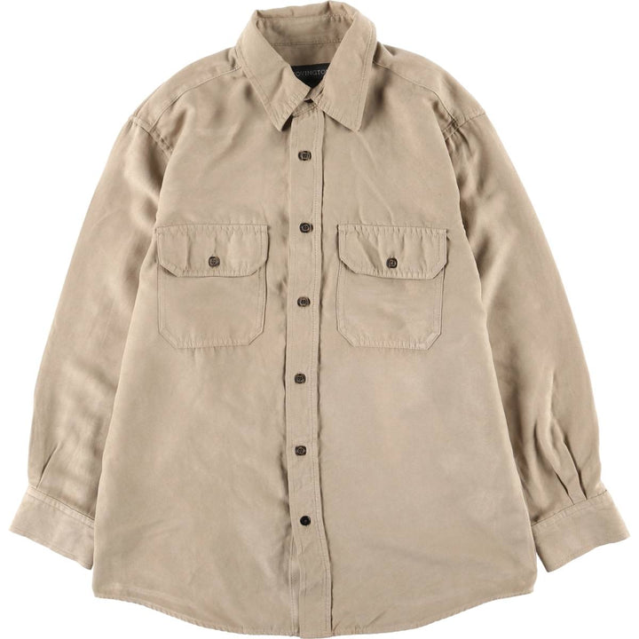 COVINGTON Long Sleeve Faux Suede Shirt, Men's Size Small polyester Beige type Vintage Second Hand