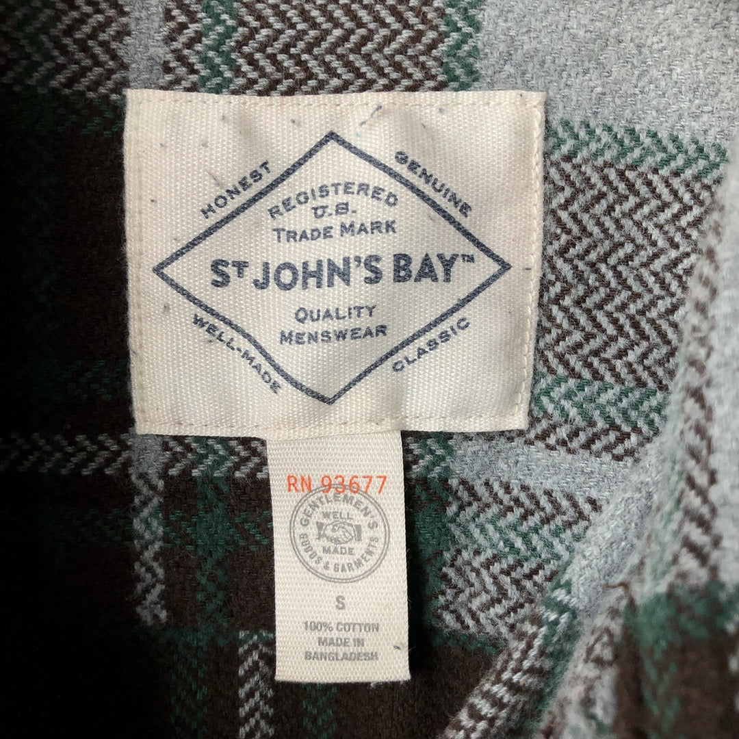 St. John's Bay Classic Fit Long Sleeve Flannel Check Shirt, Men's Size Small cotton gray type Vintage Second Hand