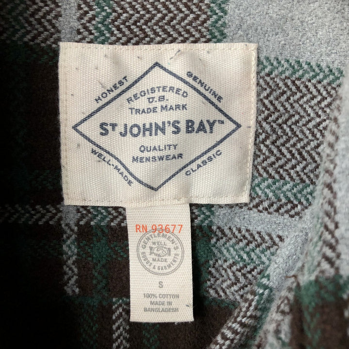 St. John's Bay Classic Fit Long Sleeve Flannel Check Shirt, Men's Size Small cotton gray type Vintage Second Hand