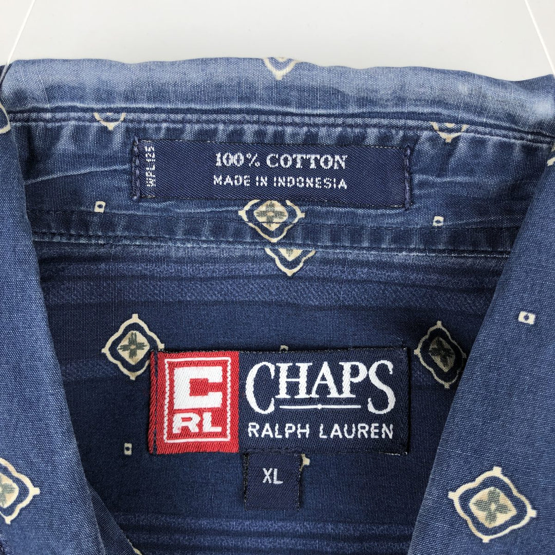 Ralph Lauren CHAPS Chaps All-Over Print Long Sleeve Button-Down Shirt, Men's Size XL cotton navy blue type Vintage Second Hand