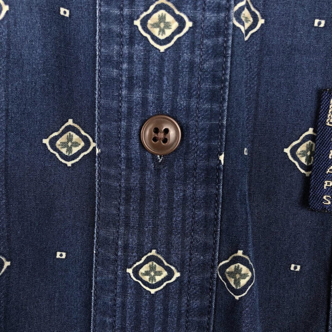 Ralph Lauren CHAPS Chaps All-Over Print Long Sleeve Button-Down Shirt, Men's Size XL cotton navy blue type Vintage Second Hand