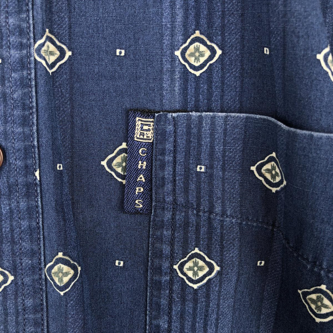 Ralph Lauren CHAPS Chaps All-Over Print Long Sleeve Button-Down Shirt, Men's Size XL cotton navy blue type Vintage Second Hand