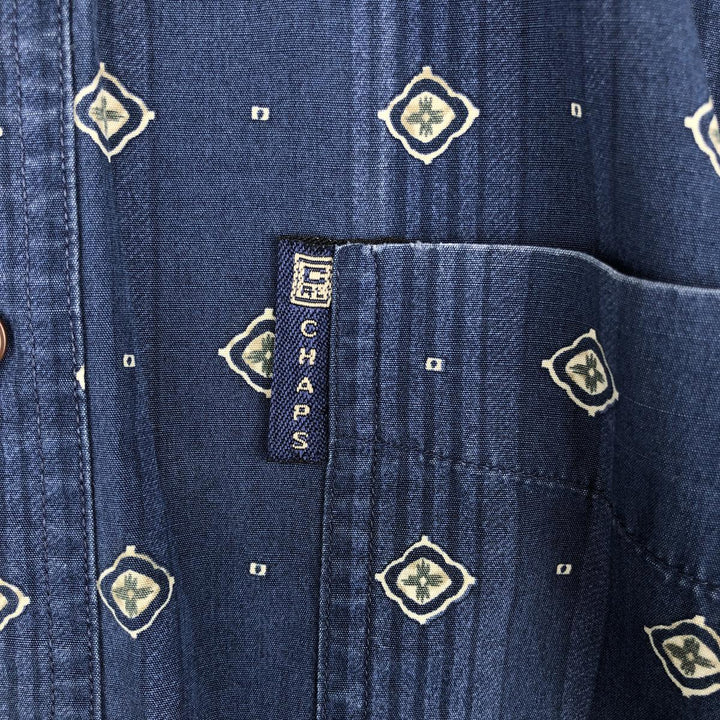Ralph Lauren CHAPS Chaps All-Over Print Long Sleeve Button-Down Shirt, Men's Size XL cotton navy blue type Vintage Second Hand
