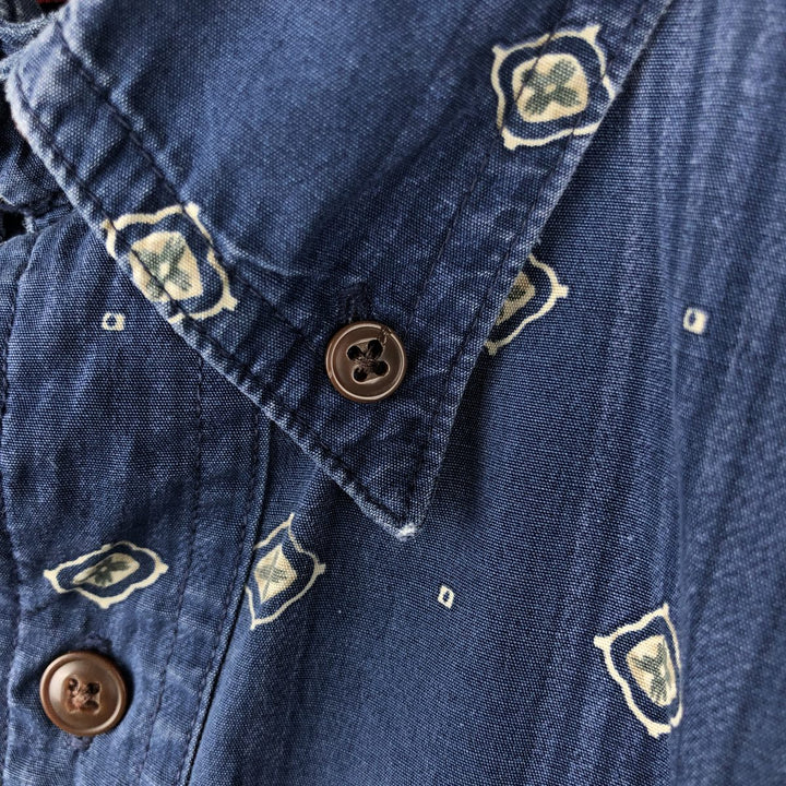 Ralph Lauren CHAPS Chaps All-Over Print Long Sleeve Button-Down Shirt, Men's Size XL cotton navy blue type Vintage Second Hand