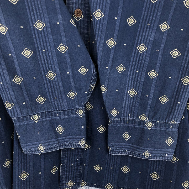 Ralph Lauren CHAPS Chaps All-Over Print Long Sleeve Button-Down Shirt, Men's Size XL cotton navy blue type Vintage Second Hand
