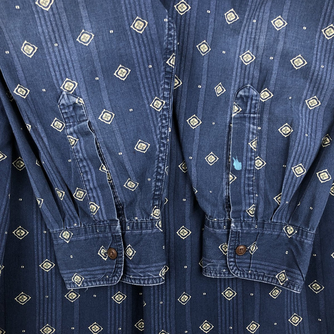 Ralph Lauren CHAPS Chaps All-Over Print Long Sleeve Button-Down Shirt, Men's Size XL cotton navy blue type Vintage Second Hand