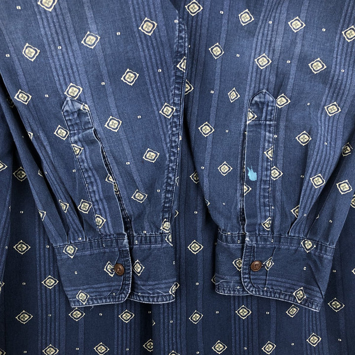 Ralph Lauren CHAPS Chaps All-Over Print Long Sleeve Button-Down Shirt, Men's Size XL cotton navy blue type Vintage Second Hand