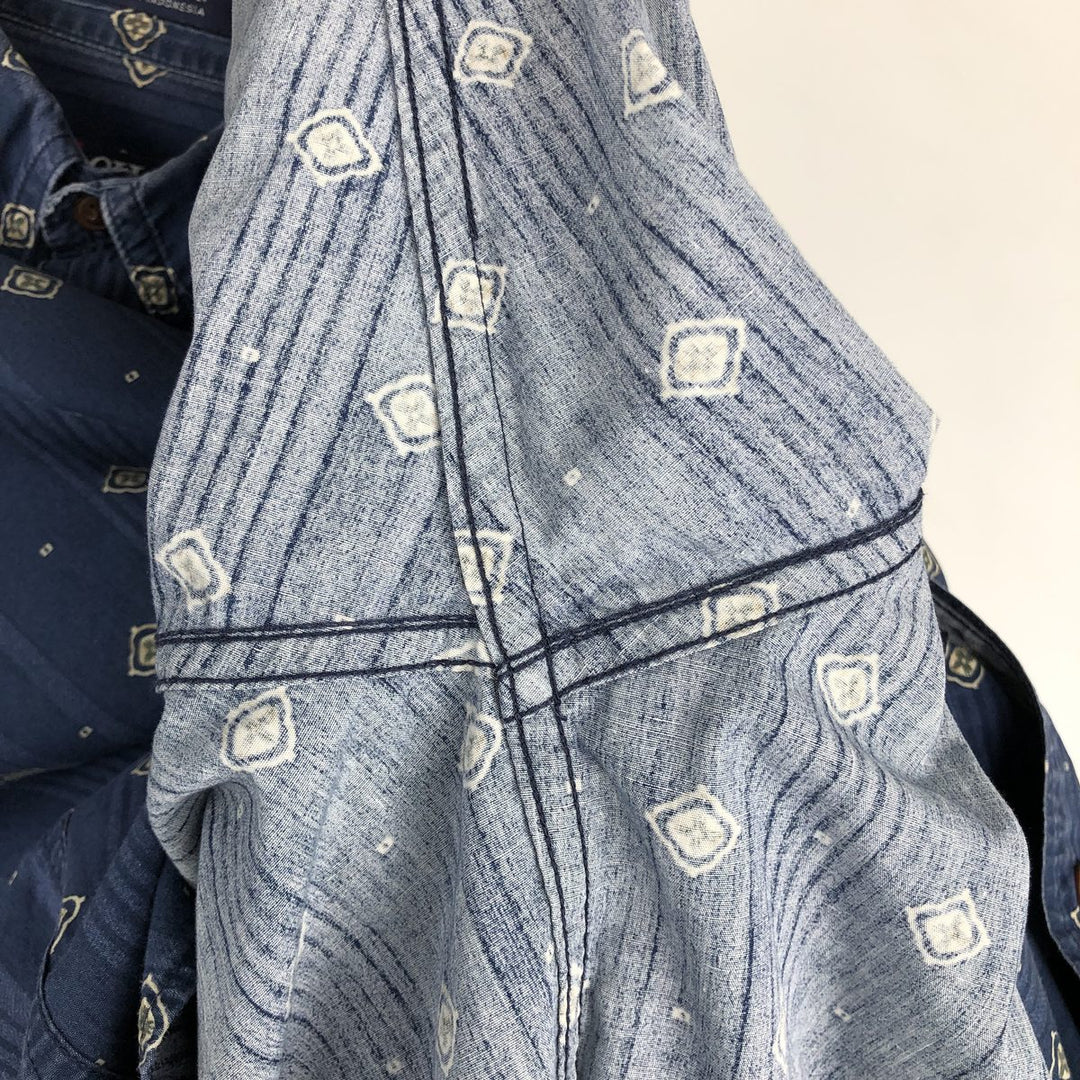 Ralph Lauren CHAPS Chaps All-Over Print Long Sleeve Button-Down Shirt, Men's Size XL cotton navy blue type Vintage Second Hand