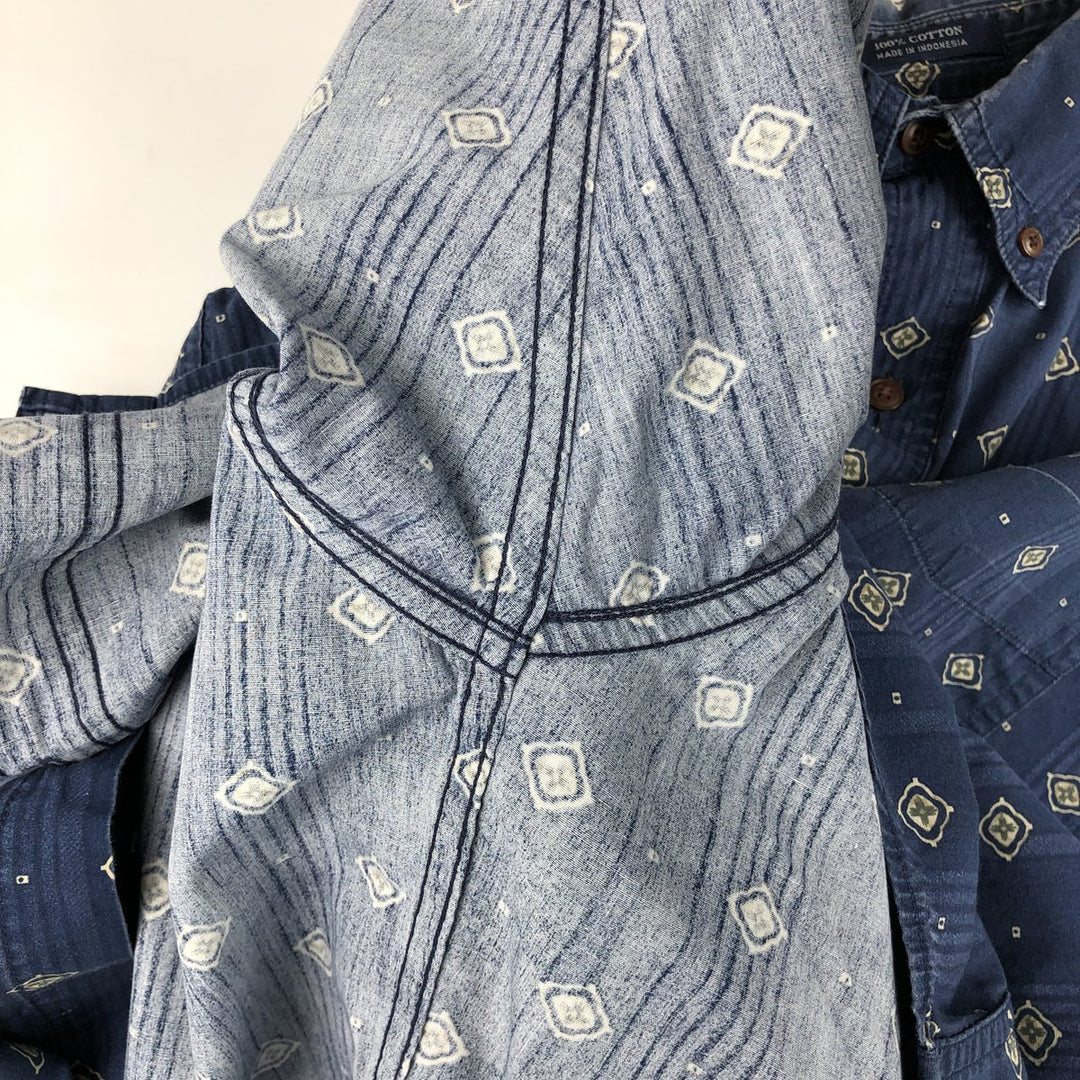 Ralph Lauren CHAPS Chaps All-Over Print Long Sleeve Button-Down Shirt, Men's Size XL cotton navy blue type Vintage Second Hand
