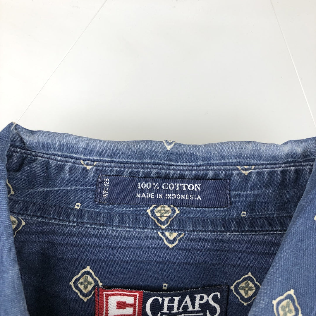 Ralph Lauren CHAPS Chaps All-Over Print Long Sleeve Button-Down Shirt, Men's Size XL cotton navy blue type Vintage Second Hand