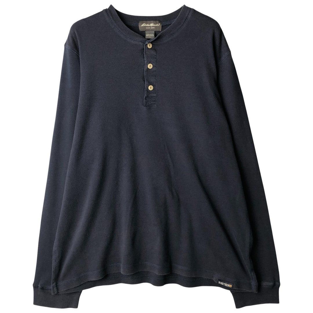 2000'S Eddie Bauer Henley Neck Thermal Long T-Shirt, Men's Size L cotton navy blue type Vintage Second Hand
