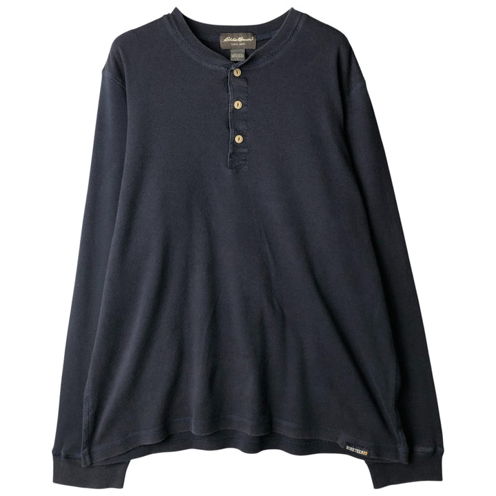 2000'S Eddie Bauer Henley Neck Thermal Long T-Shirt, Men's Size L cotton navy blue type Vintage Second Hand