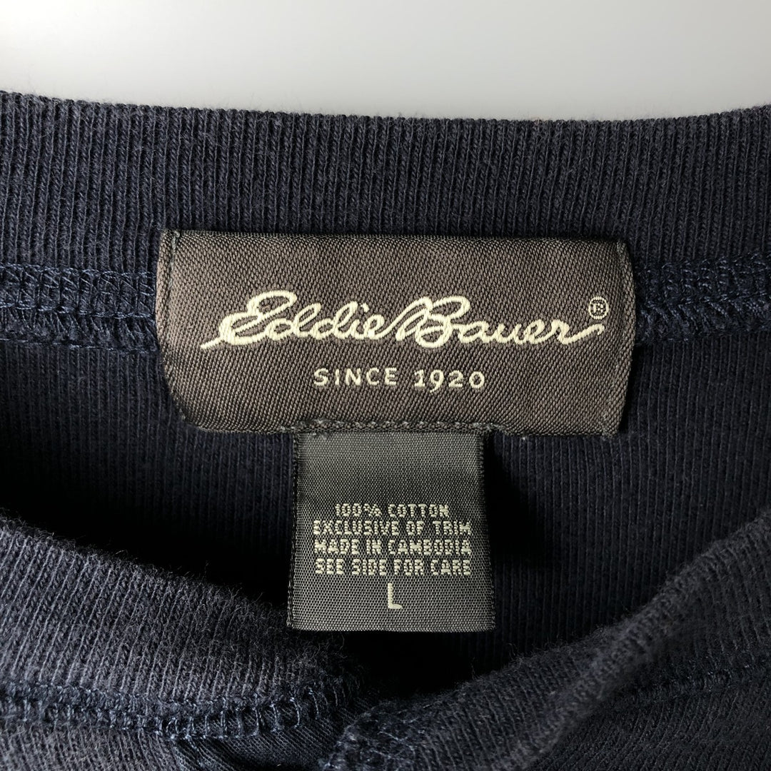 2000'S Eddie Bauer Henley Neck Thermal Long T-Shirt, Men's Size L cotton navy blue type Vintage Second Hand