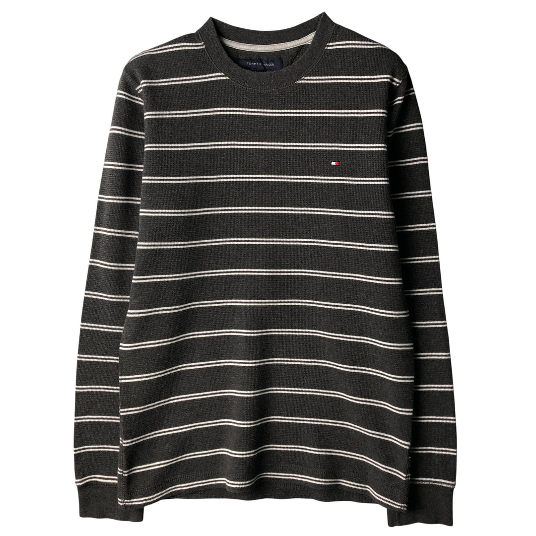 Tommy Hilfiger Striped Pattern Thermal Long T-Shirt, Waffle, Men's Size M unclear gray type Vintage Second Hand