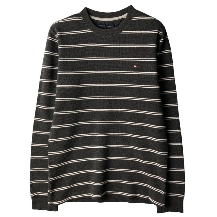 Tommy Hilfiger Striped Pattern Thermal Long T-Shirt, Waffle, Men's Size M unclear gray type Vintage Second Hand