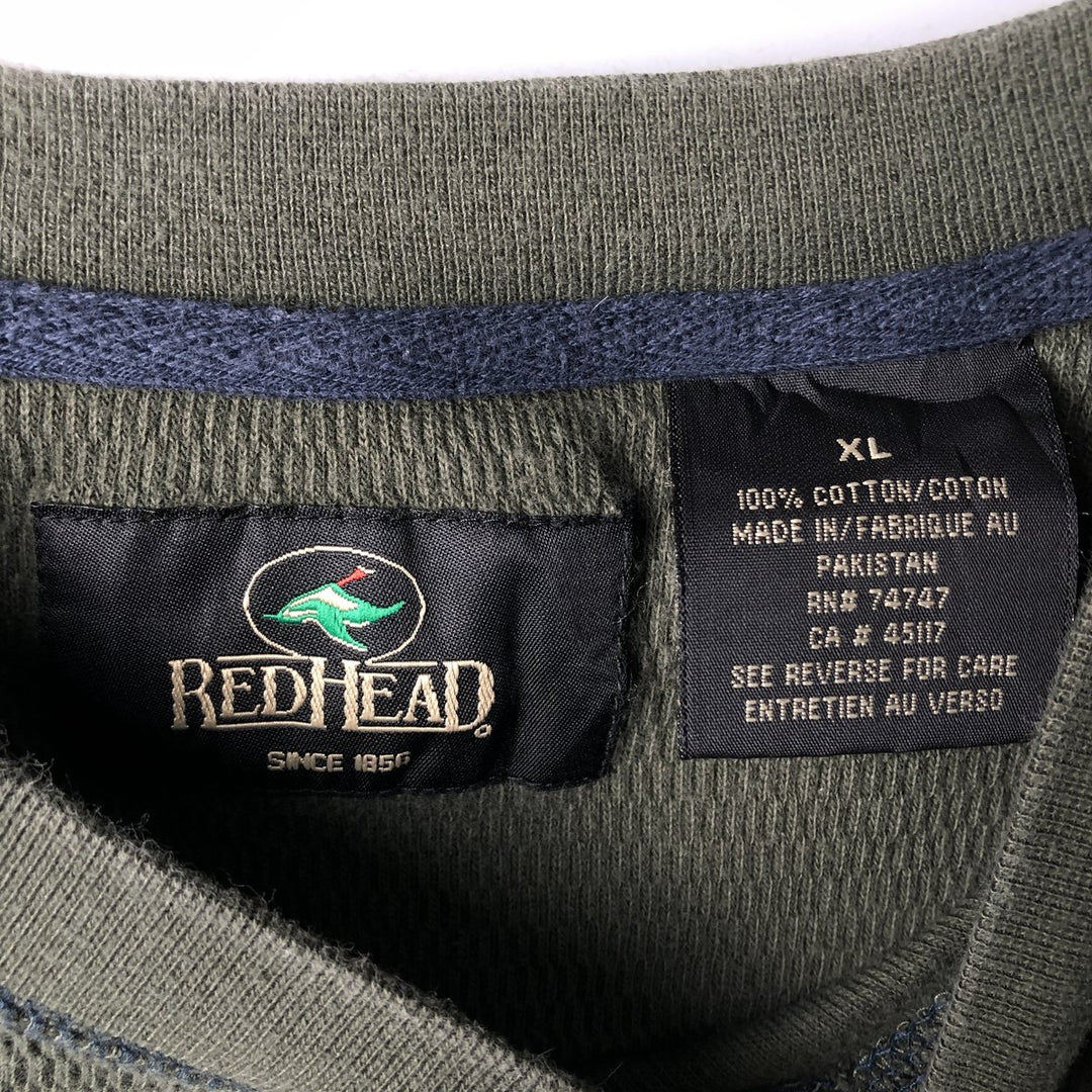 90'S Red Head Thermal Long T-shirt, Honeycomb, Men's XL, Vintage cotton Khaki type Vintage Second Hand