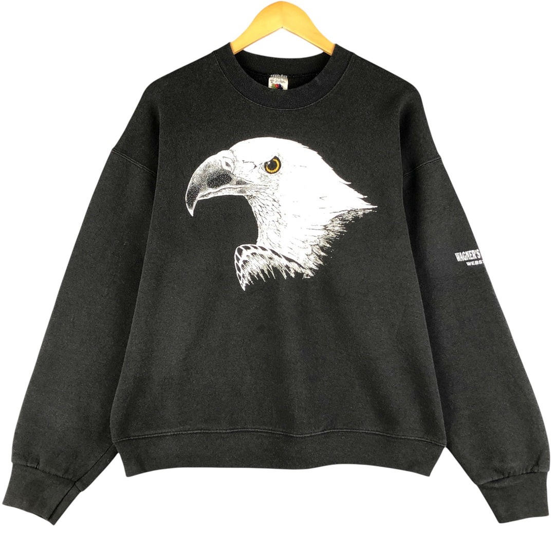 90'S Fruit of the Loom Eagle Pattern Animal Sweatshirt, Made in USA, Men's Size XL, Vintage cotton black type Vintage Second Hand