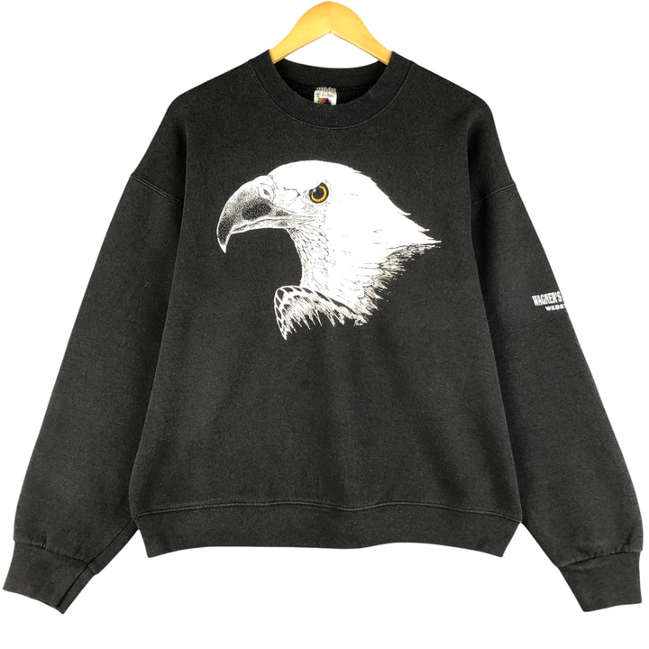 90'S Fruit of the Loom Eagle Pattern Animal Sweatshirt, Made in USA, Men's Size XL, Vintage cotton black type Vintage Second Hand