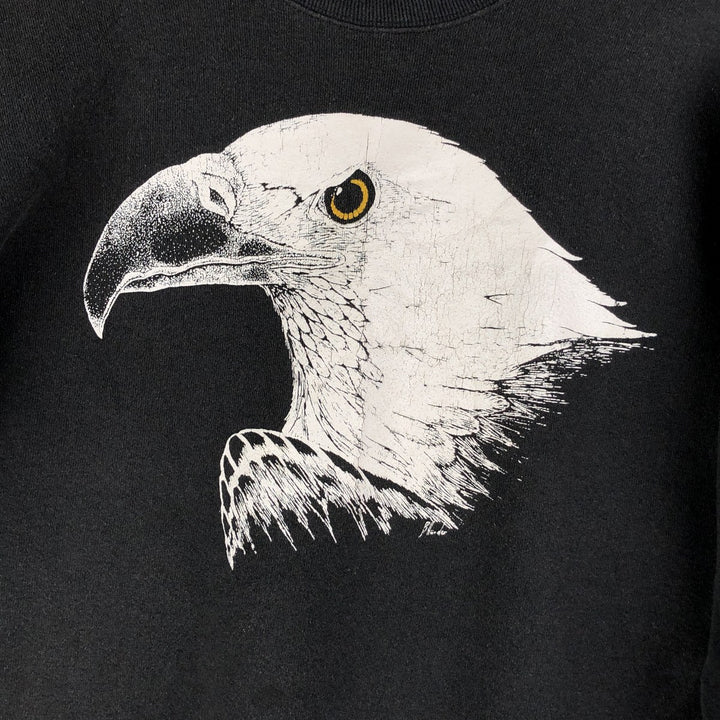 90'S Fruit of the Loom Eagle Pattern Animal Sweatshirt, Made in USA, Men's Size XL, Vintage cotton black type Vintage Second Hand