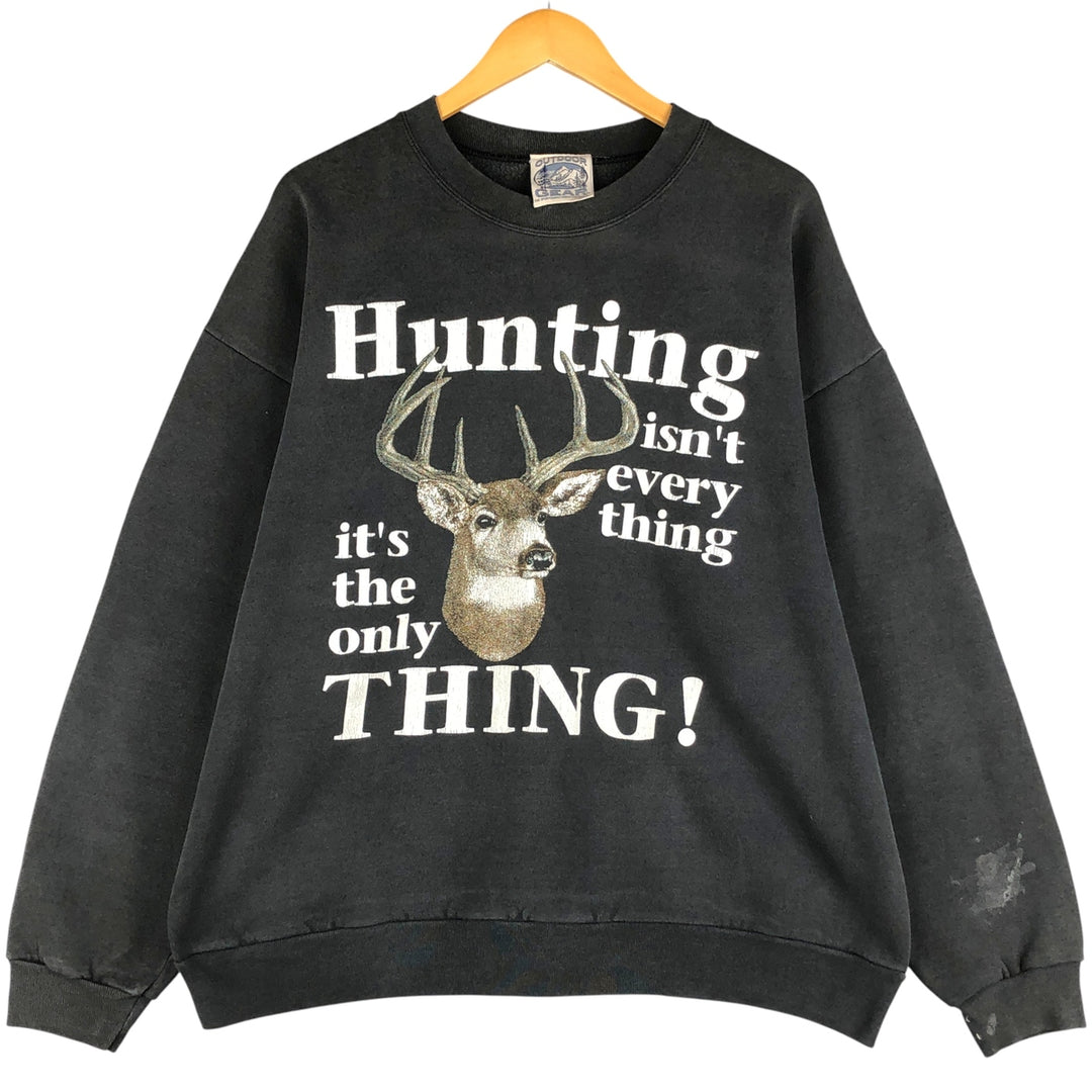OUTDOOR GEAR Message Deer Print Animal Sweatshirt, Men's Size XL cotton black type Vintage Second Hand