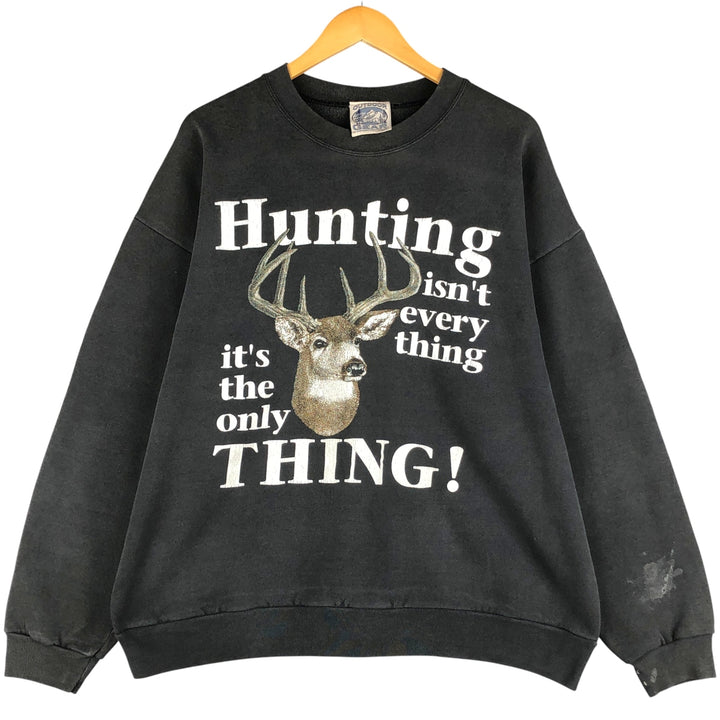 OUTDOOR GEAR Message Deer Print Animal Sweatshirt, Men's Size XL cotton black type Vintage Second Hand