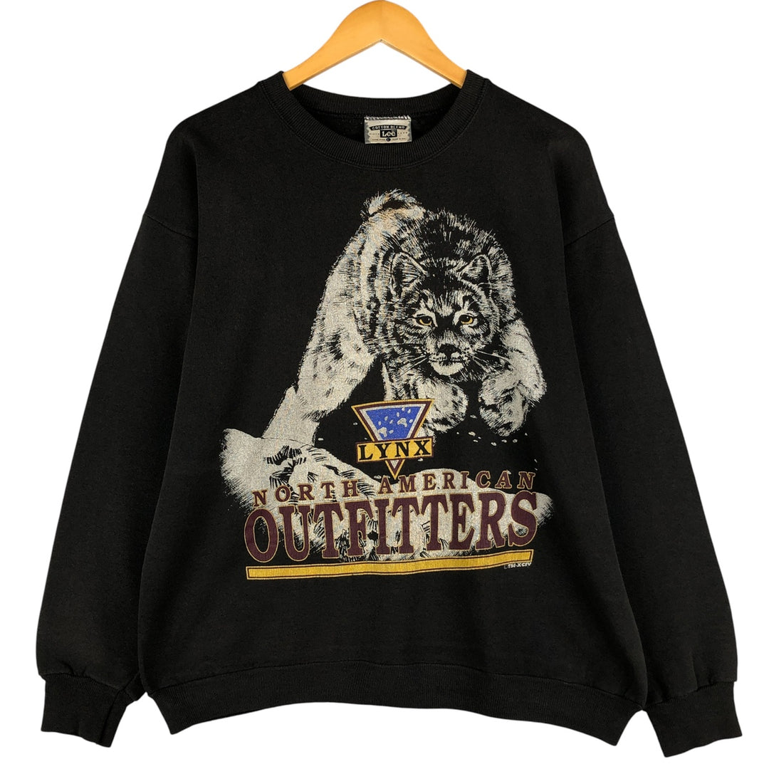 Vintage 90'S Lee Black Panther Pattern Print Sweatshirt, Made in USA, Men's Size L cotton black type Vintage Second Hand