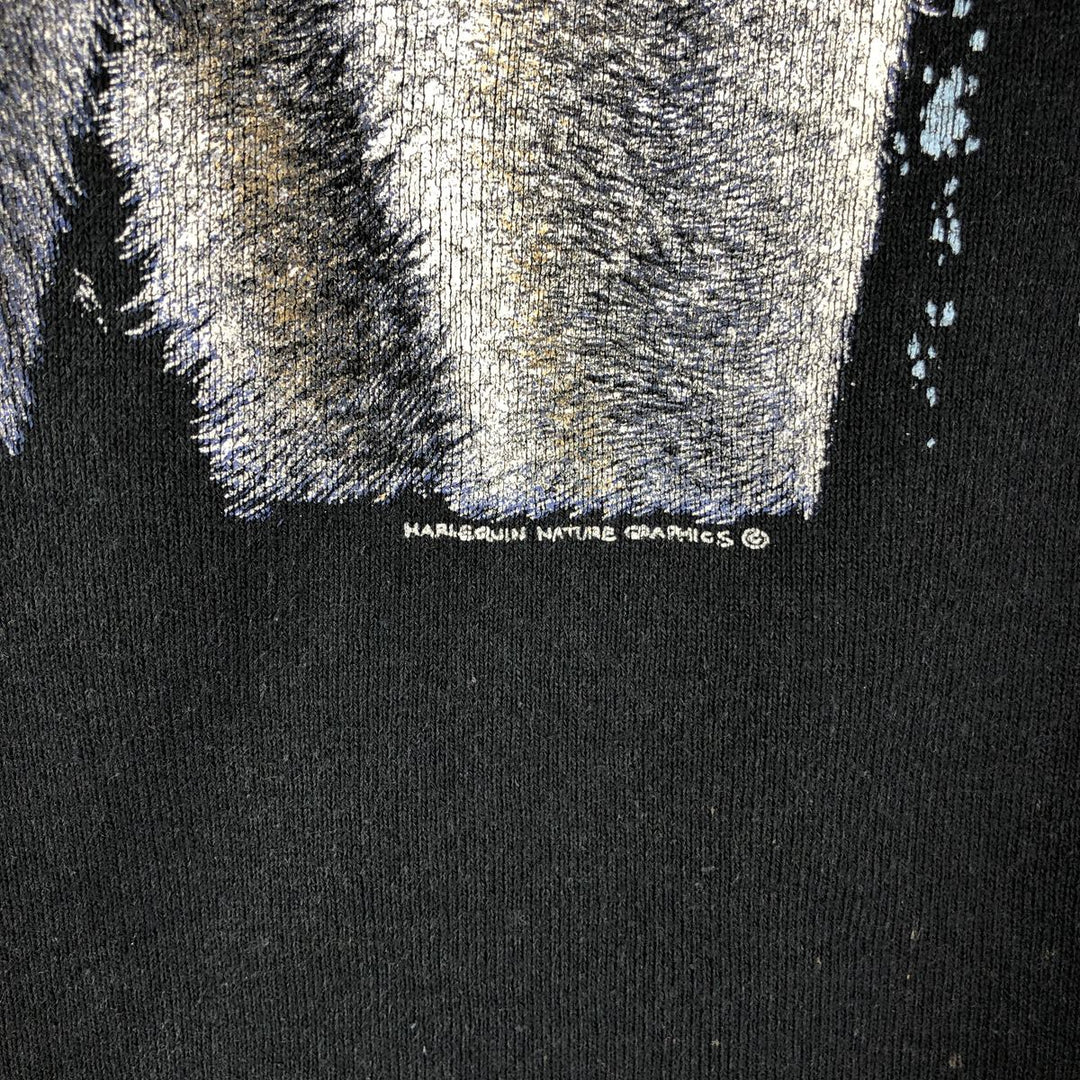 90'S Fruit of the Loom Wolf Pattern Animal Sweatshirt, Men's, Size XL, Vintage cotton black type Vintage Second Hand