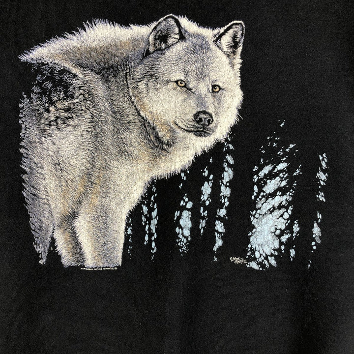 90'S Fruit of the Loom Wolf Pattern Animal Sweatshirt, Men's, Size XL, Vintage cotton black type Vintage Second Hand