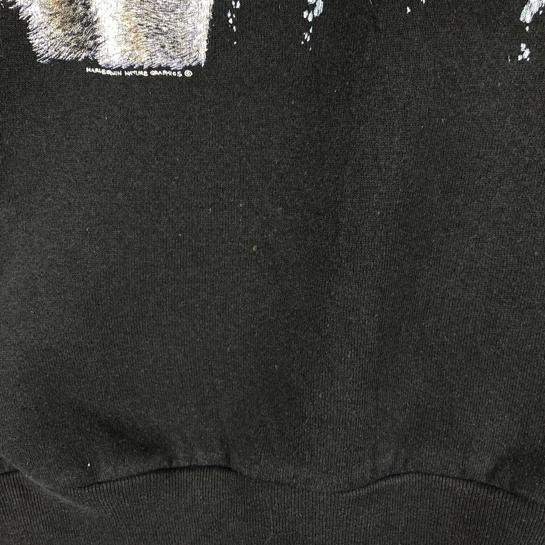 90'S Fruit of the Loom Wolf Pattern Animal Sweatshirt, Men's, Size XL, Vintage cotton black type Vintage Second Hand